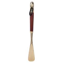 Metalinis liūto galvos batų ragas medine ilga rankena, batų pakėlėjas, batų šaukštas, įrankis, rudas, 49 cm