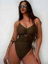 Seksualus maudymosi kostiumas Push Up Viengubas kostiumas Moteriškas maudymosi kostiumas Maudymosi rinkinys Vienspalviai maudymosi kostiumai Paplūdimio apranga S ruda