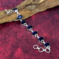 Mėlyno safyro 925 prabaus sidabro apyrankė, rankų darbo brangakmenių apyrankės papuošalai, dovanos žmonai visiškai nauja apyrankė Adjustable With 8 Inches mėlyna