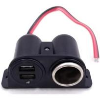 Montažinis lizdas 12V / 24V + Automobilinis dvigubas USB įkroviklis Cigarečių pridegiklio automobilinis adapteris 8.4*3.9*5cm juoda