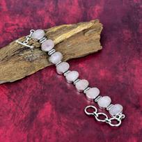 Rožinio kvarco rankų darbo naujausio dizaino papuošalų apyrankė, 925 prabos sterlingų sidabro brangakmenių apyrankė, dovana motinai Adjustable With 8 Inches
