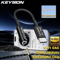 KEYSION Reguliuoti EQ Type-C į 3.5mm USB DAC Audio HiFi Dekoderis 32bit/384kHz ADC 48kHz HD Ausinių Stiprintuvas Android iOS Win10 juoda