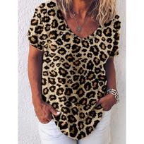 Madingas 3D spausdintas leopardo rašto marškinėlis moterims, vintažiniai Y2k viršutiniai drabužiai, gatvės stiliaus Harajuku marškinėliai, V formos iškirptės marškinėliai, moteriški, mergaičių, oversized drabužiai 4XL gray