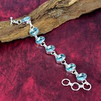 Blue Topaz 925 Solid Sterling Silver Bracelet, Handmade Gemstone Bracelet Jewelry, Gifts For Wife Brand New Bracelet Adjustable With 8 Inches