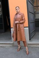 Handmade Long Party Stylish  Women Brown Trench Coat Leather Genuine Lambskin S ruda