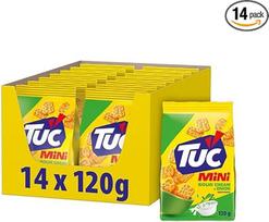 TUC Mini grietinės ir svogūnų užkandžių krekeriai, skirti pamirkyti ir mėgautis, 14 x 120 g atskirų pakuočių