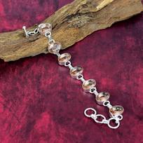 Morganite 925 Solid Sterling Silver Bracelet, Handmade Gemstone Bracelet Jewelry, Gifts For Wife Brand New Bracelet Adjustable With 8 Inches