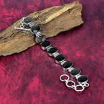 Silver Sheen Obsidian Bracelet Handmade Gemstone Jewelry, 925 Solid Sterling Silver Bracelet Unique Design Jewelry, For Women Adjustable With 8 Inches