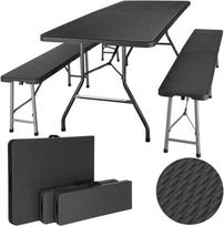 Lauko baldų komplektas Maitinimo komplektas Rotango juodas stalas 180 cm + 2 suolai