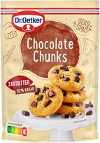 "Dr. Oetker" šokolado gabalėliai Tamsiųjų šokolado drožlių: Šokolado gabalėliai: 5 vnt., 5 x 100 g tamsaus šokolado drožlių, skirtų kepti arba gardžiai pagardinti bandeles, pyragus ir desertus.