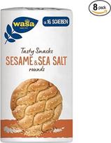 "Wasa Tasty Snacks Rounds Sezamas ir jūros druska - apvali kvietinė traški duona su sezamu ir jūros druska - 8 vnt. (8 x 235 g)