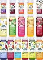 "LiveFresh" sulčių ir kokteilių degustacinė pakuotė | 12 sulčių (250 ml) ir 8 kokteiliai (60 ml) | Šaltai spaustos iš šviežių vaisių ir daržovių | Šviežiai spaustos vaisių sultys be cukraus ir priedų | Įskaičiuota 3 €