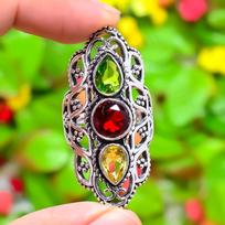Peridotas, Granatas Rankų darbo 925 prabos sidabro papuošalas Žiedas Dydis 11 E3V20 black