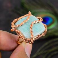 Amazonite Handmade Copper Wire Wrap Jewelry Ring Size 8.5 d7S39