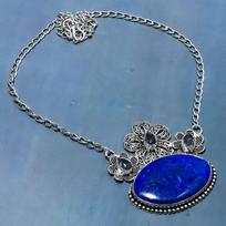 Natural Lapis Lazuli, Iolite Gemstone 925 Sterling Silver Necklace 18  V7E09