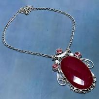 Ruby(Simulated) Kunzite Gemstone 925 Sterling Silver Jewelry Necklace 18  A8I91
