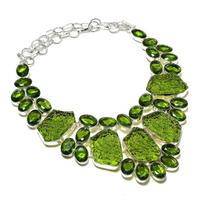 Moldavite, Peridot Handmade 925 Sterling Silver Jewelry Necklace 18  V4N51 beige