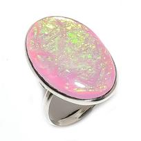 Natural Pink Triplet Opal 925 Sterling Silver Jewelry Ring Size 7.5 v8N89