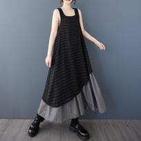 Sleeveless Plus size Black vintage patchwork new in dresses for women casual loose long summer dress