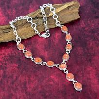 Orange Sea Sediment 925 Solid Sterling Silver Necklace with Adjustable Chain, Handmade Gemstone Jewelry Necklace For Memorial Day Adjustable With 18 Inches