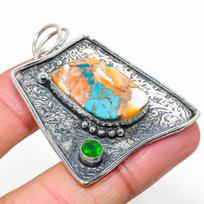 Spiny Oyster, Diopside 925 Sterling Silver Jewelry Pendant 2.01  M9T50