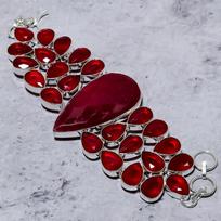 Ruby(Simulated) Gemstone Handmade 925 Sterling Silver Bracelet 7-8  M0z69