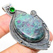 Ruby in Fuchsite, Diopside Ethnic 925 Sterling Silver Jewelry Pendant 2.56  w9o67