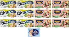 "Rio Mare Nostromo" tuno ir žirnių paruoštų patiekalų bandomoji pakuotė, 2 x 150 g + 1 pakuotė nemokamų "Felce Azzurra" talko miltelių, 100 g maišelis