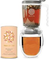 "Tree of Tea" arbatos virimo aparato rinkinys su "mymuesli" ekologiška arbata - arbatos virimo aparatas biriai arbatai (450 ml) su arbatos stikline (400 ml) ir vaisių arbata "Peachy June" (120 g) - dovanų rinkinys su arbatos filtru daugkartiniam arbatos v