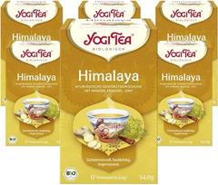 "Yogi Tea", "Himalaya Chai", ajurvedinė ekologiška prieskonių arbata be kofeino, imbiero, pankolio ir cinamono mišinys, "Yogi Tea" 6 pakuočių arbata, 6 x 17 maišelių (iš viso 102 arbatos maišeliai), idealiai tinka dovanoms