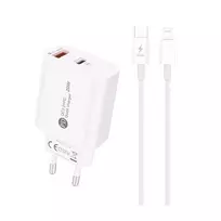 A6MaxL 20W USB-A USB-C laidinis įkroviklis su 1m USB-C – Lightning kabelis – baltos spalvos