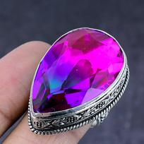 Dvikolorinis turmalinas Rankų darbo 925 sterlingų sidabro žiedas Dydis 9 k6V67 purple