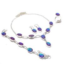 Violetinis Tripleto Opalas Rankų darbo 925 Sterlingo Sidabro Papuošalų Rinkinys i7W62 white