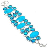 Arizona Turquoise, Topaz Handmade 925 Sterling Silver Bracelet 7-8  A8Y29