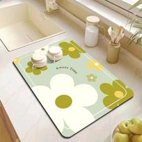 Heat-Resistant, Anti-Dust Kitchen & Bathroom Absorbent Sink Pad – Cuttable & Anti-Scalding Countertop Protector flowers sweettime; 30*40cm žalia