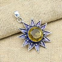 Fantastic Citrine Gemstone 925 Solid Sterling Silver Jewelry Handmade Chain Pendant Gift For Her 1.96 Inches geltona