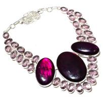 Violetinis Labradoras, Kunzitas Rankų darbo 925 Sterlingo Sidabro Karoliai 18  G5N10