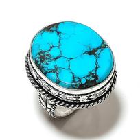 Tibetan Turquoise Handmade 925 Sterling Silver Jewelry Ring Size 6 a7W60
