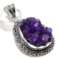 Amethyst Druzy Handmade 925 Sterling Silver Jewelry Pendant 2.17  h7J31