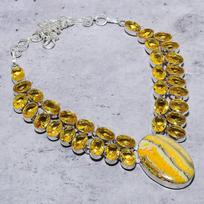 Bumblebee Jasper,Citrine Handmade 925 Sterling Silver Necklace 18  h8Z20