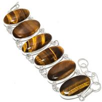 Tigro akies rankų darbo 925 svarų sterlingų sidabro apyrankė7-8  k6B08 brown