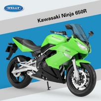 Welly 1:10 svarstyklių Kawasaki Ninja 650R lydinio motociklo modelis, metaliniai žaislai 1:10-size:20*6.5*13cm žalia
