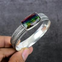 Mistiškas topazas Rankų darbo 925 svarų sterlingų sidabro apyrankė Reguliuojama U8c50 black