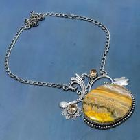 Bumblebee Jasper, Citrine 925 Sterling Silver Jewelry Necklace 18  t7P92