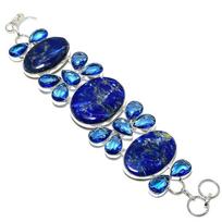 Lapis Lazuli, Topazas Rankų darbo 925 svarų sterlingų sidabro apyrankė 7-8  Y9c51 blue