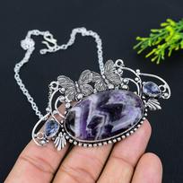 Chevron Amethyst, Iolite 925 Sterling Silver Jewelry Necklace 18  S6q95
