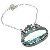Aqua Apatite, Onyx Handmade 925 Sterling Silver Jewelry Necklace 18  g7q32