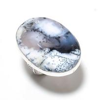 Dendritinis Opalas Rankų darbo 925 Sterlingų Sidabro Papuošalas Žiedas Dydis 10 a3S53 white