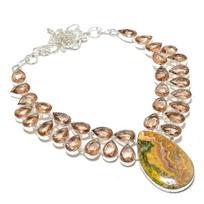 Bumblebee Jasper, Morganite Handmade 925 Sterling Silver Necklace 18  U2i07