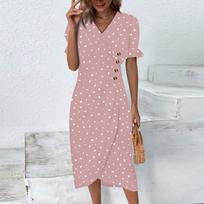 Paplūdimio suknelės moterims Pavasarį Vasarą Elegantiška apvyniojama V kakleliu gėlėta Boho suknelė Flowy Ruched Havajų Maxi M rožinė